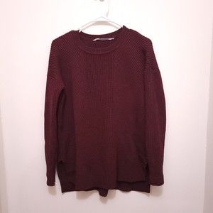 ATHLETA Soft Women Poly/Wool Blend Sweater Small Burgundy Knit Long Sleeve